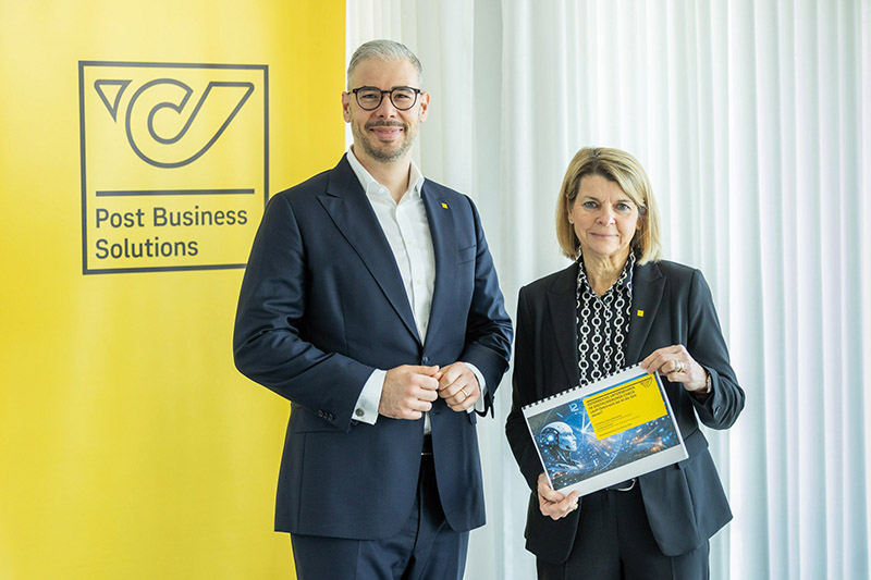 Barbara Potisk-Eibensteiner, FinanzvorstŠndin, …sterreichische Post AG, und George Wallner, geschŠftsfŸhrender Leiter der Post Business Solutions GmbH, bei der PrŠsentation der neuen Digitalisierungsstudie