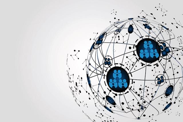 Stilisiertes Netzwerk mit Teams weltweit