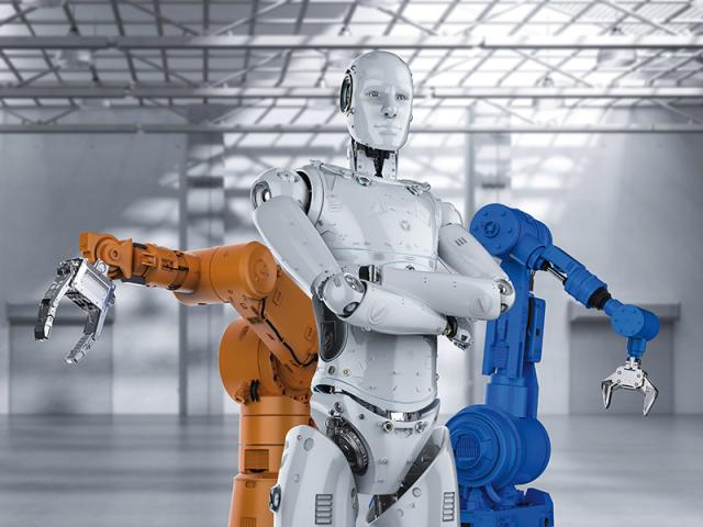 Illustration eines Roboters in einer Fabrik