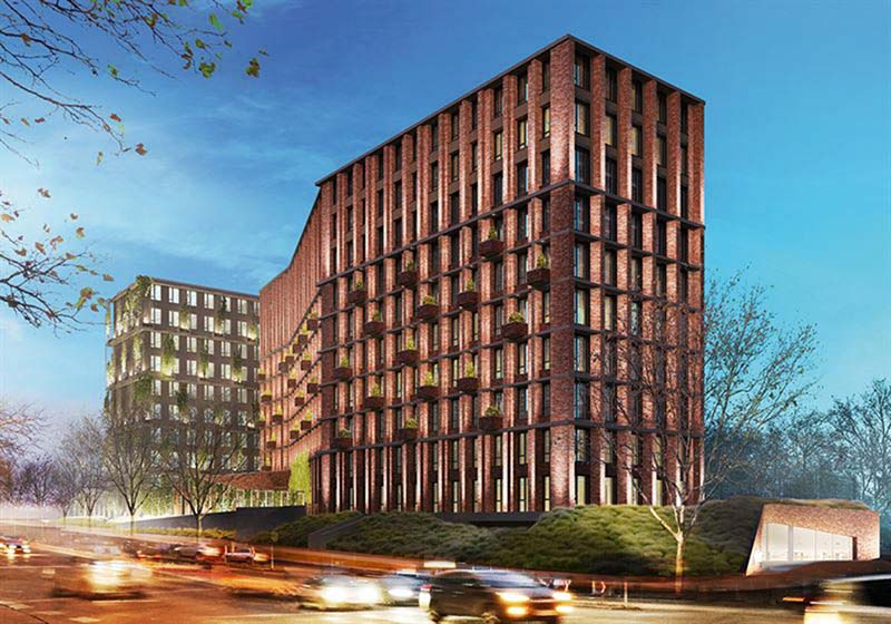 Foto: Der markante Gebäudekomplex »The Brick« wird mit Gebäudetechnik von Caverion realisiert.