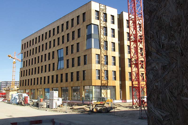 Foto: Auf insgesamt 19.500 m² entstehen in dem Holzhybridbau Büros, Apartments und ein Hotel. 
