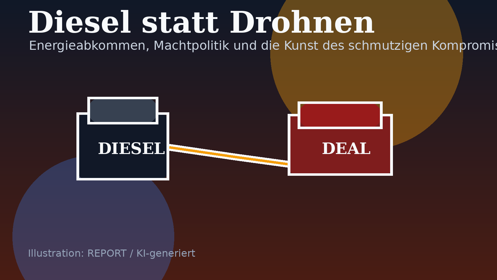 Symbolische Illustration zu Diesel-Lieferungen, Energieabkommen und geopolitischem Deal