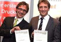 Alfred Hofer, Greentube und Florian Nack, Porsche Austria, Preisträger des Sonderpreises Green Award in Salzburg.
