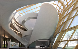 Das geplante Foyer des Technologieparks in Düzce: Geschwungene Formen aus Vierecken.